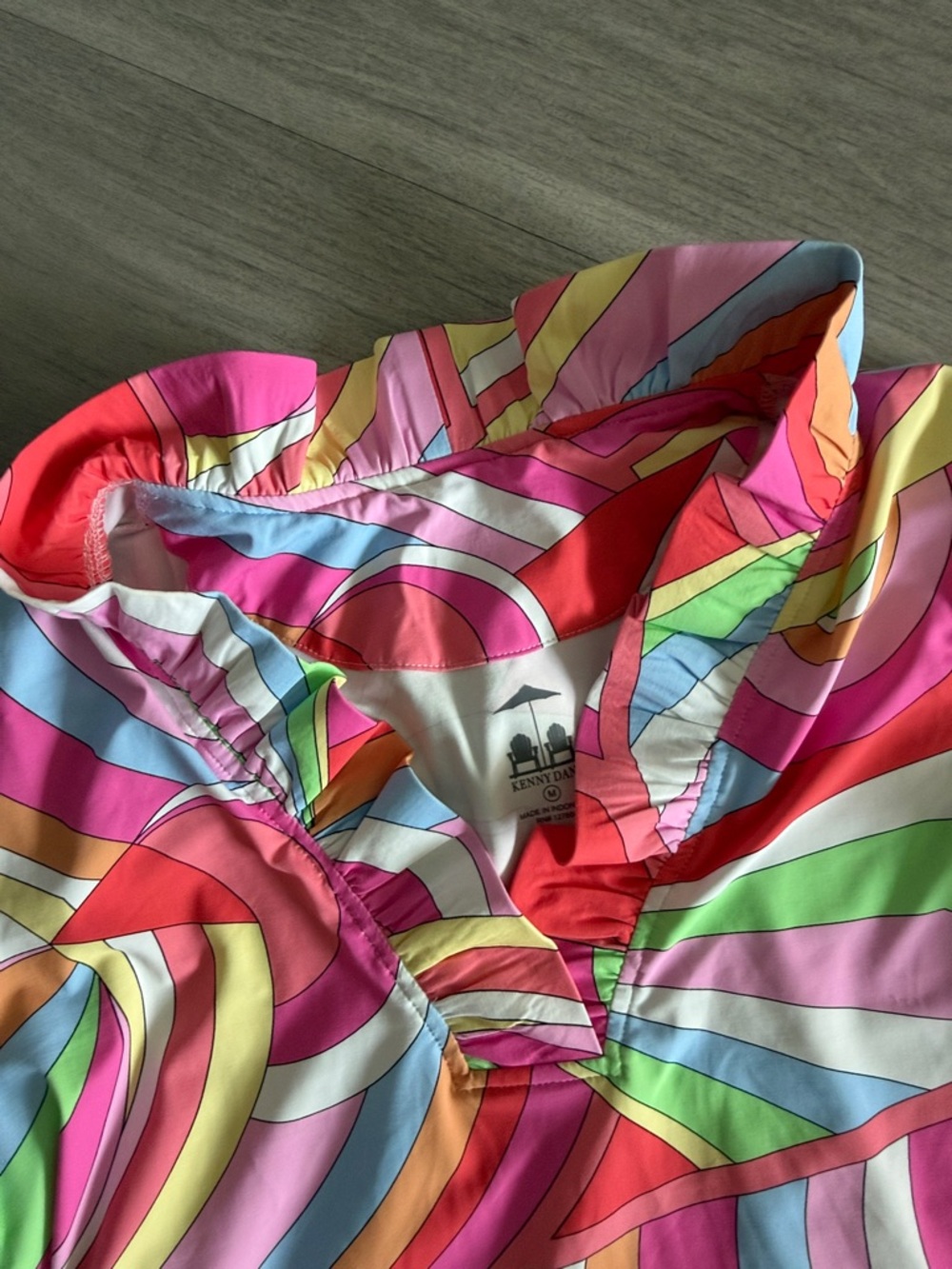 Kenny Dana - ruffle neck women’s Multicolor Swirl Print Mini Dress - Picture 3 of 9